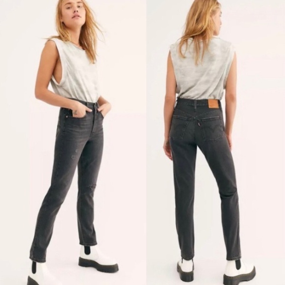 Levi's Premium 501 Skinny Distressed Washed Black (Dark Gray) Jeans Size W25